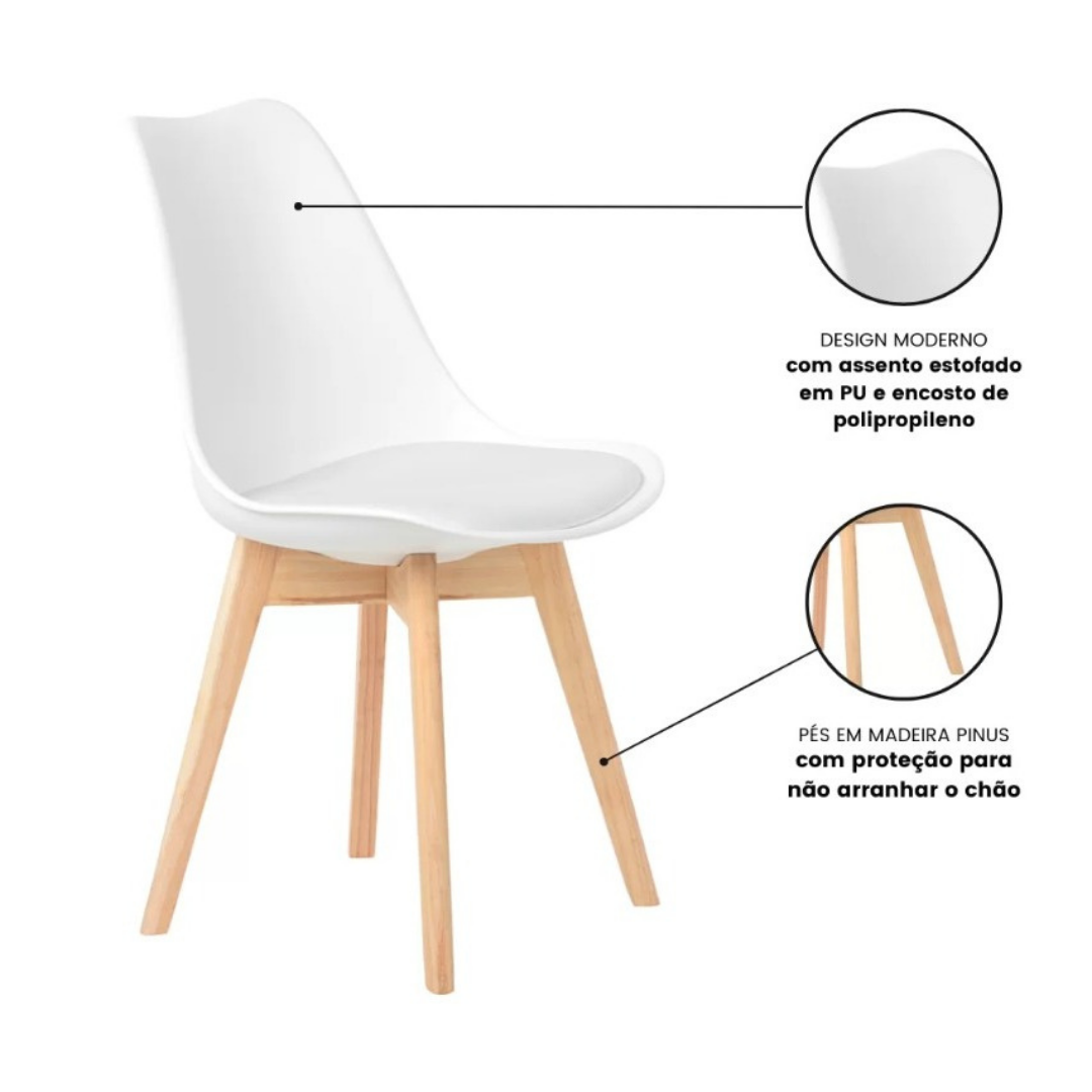 Cadeira Saarinen Wood Leda Estofada - Branca - Imagem 3