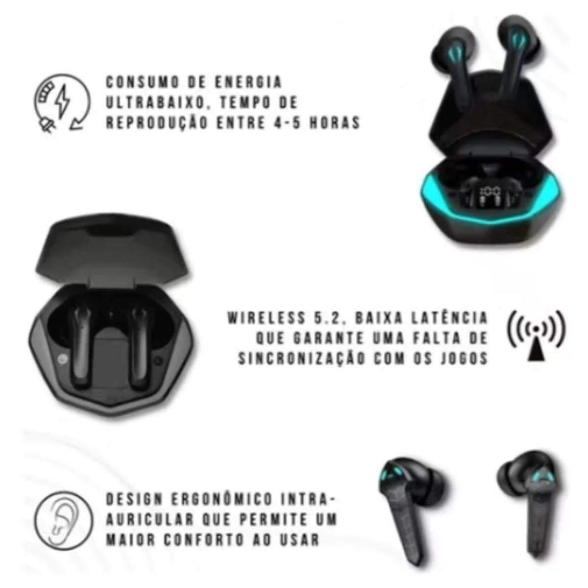 Fone De Ouvido Bluetooth Gaming TWS Earbuds K91 Sem Fio Touch - Imagem 2